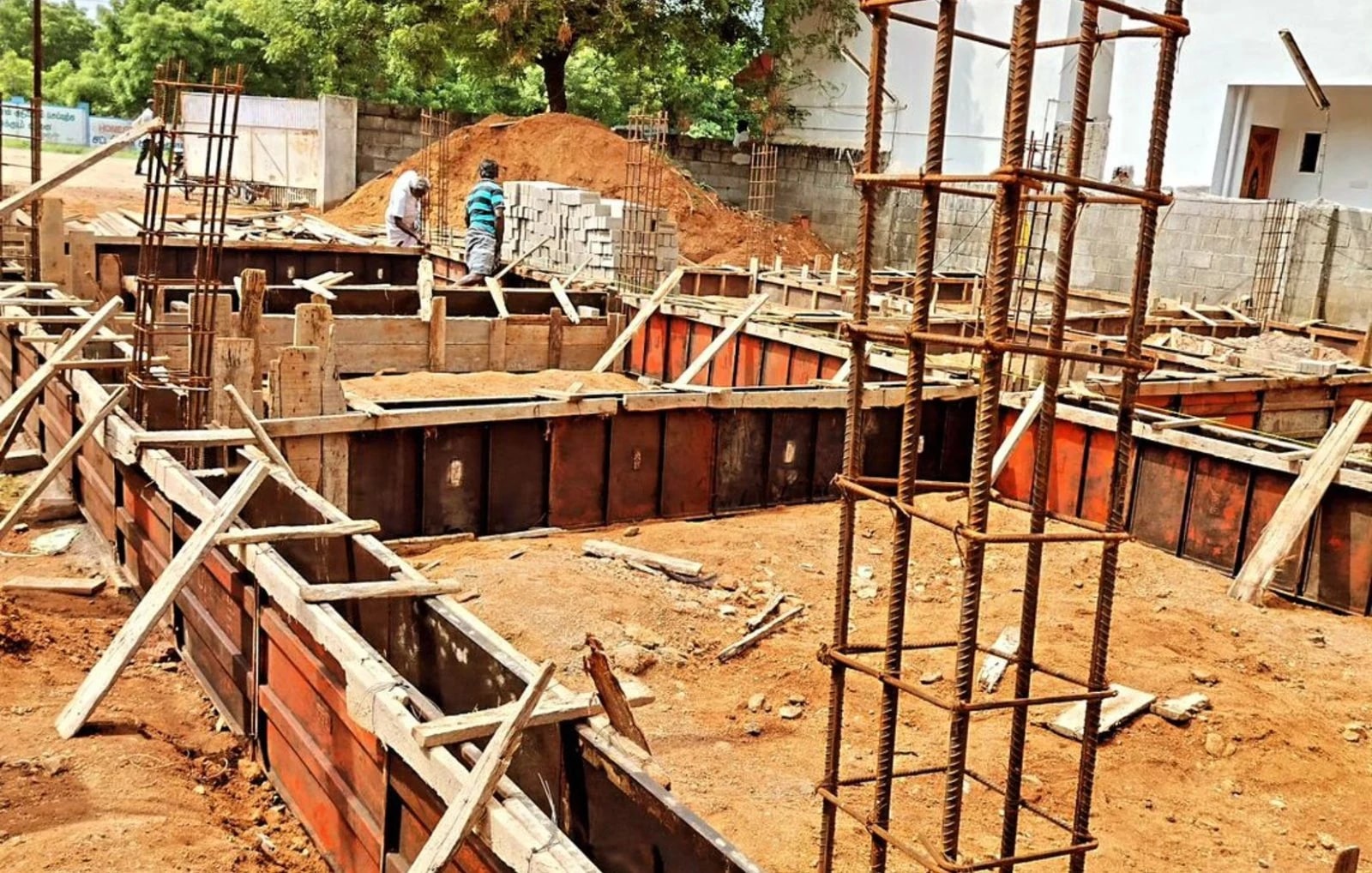 Foundation formwork and reinforcement at an Anugraha construction site